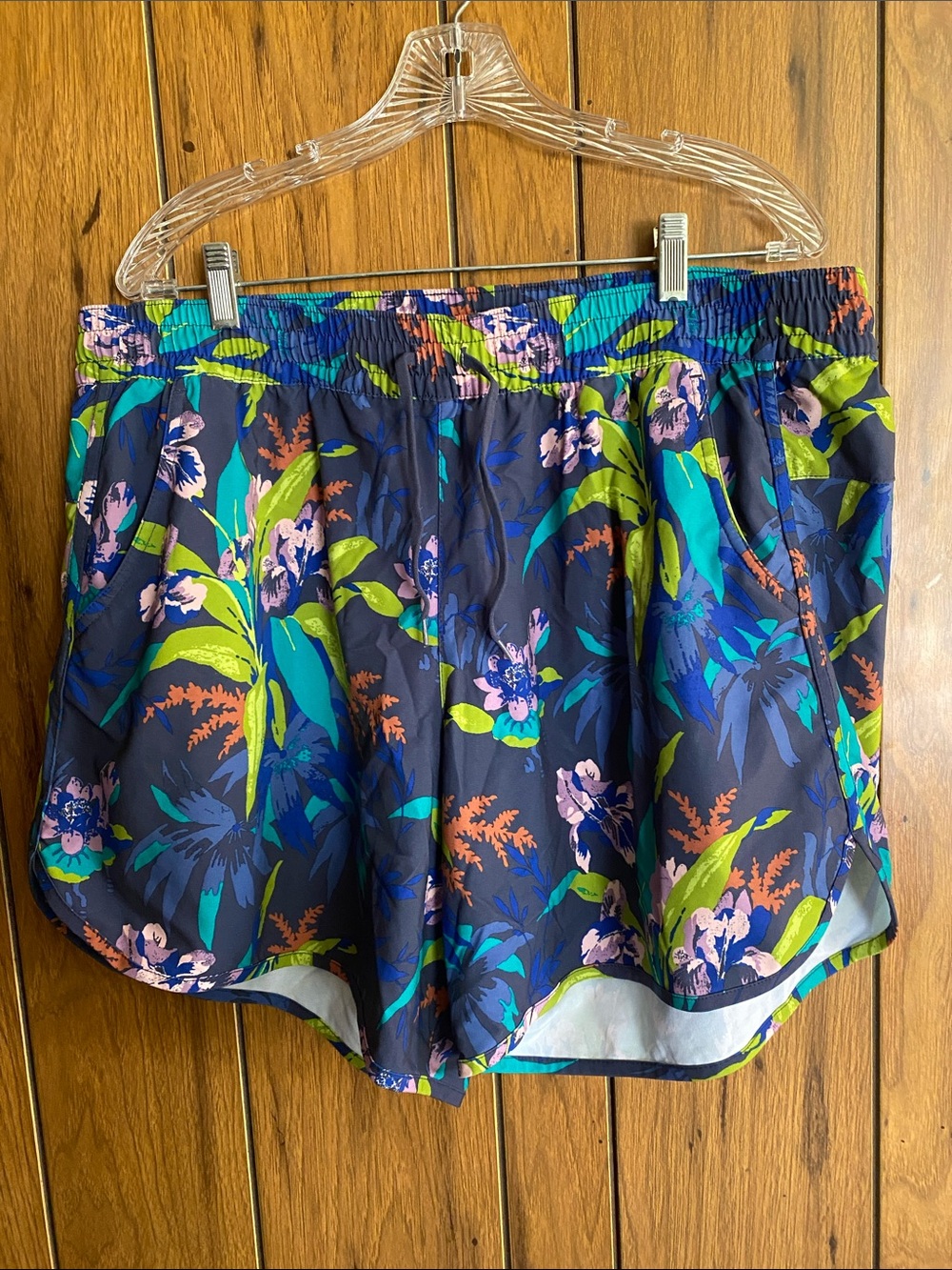 Columbia Navy Floral Athletic Shorts with Bright Tropical Print